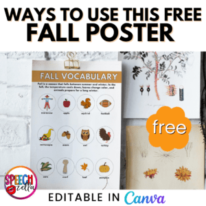 Introduce your students to fall vocabulary with this poster. This poster can be printed at home and used as a visual aid when discussing your fall word list. Let Canva help you create a fall vocabulary poster! Download for free today!