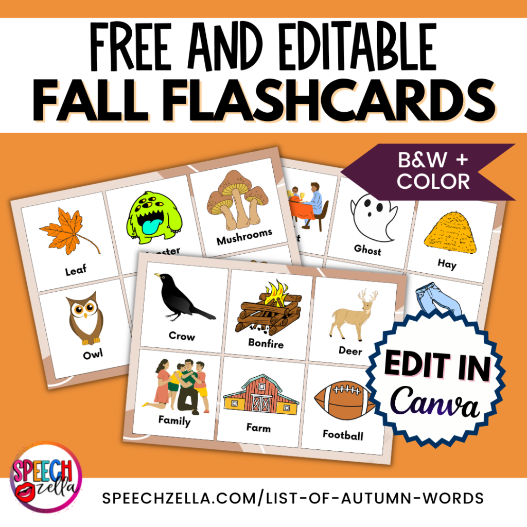 list of autumn words flashcards