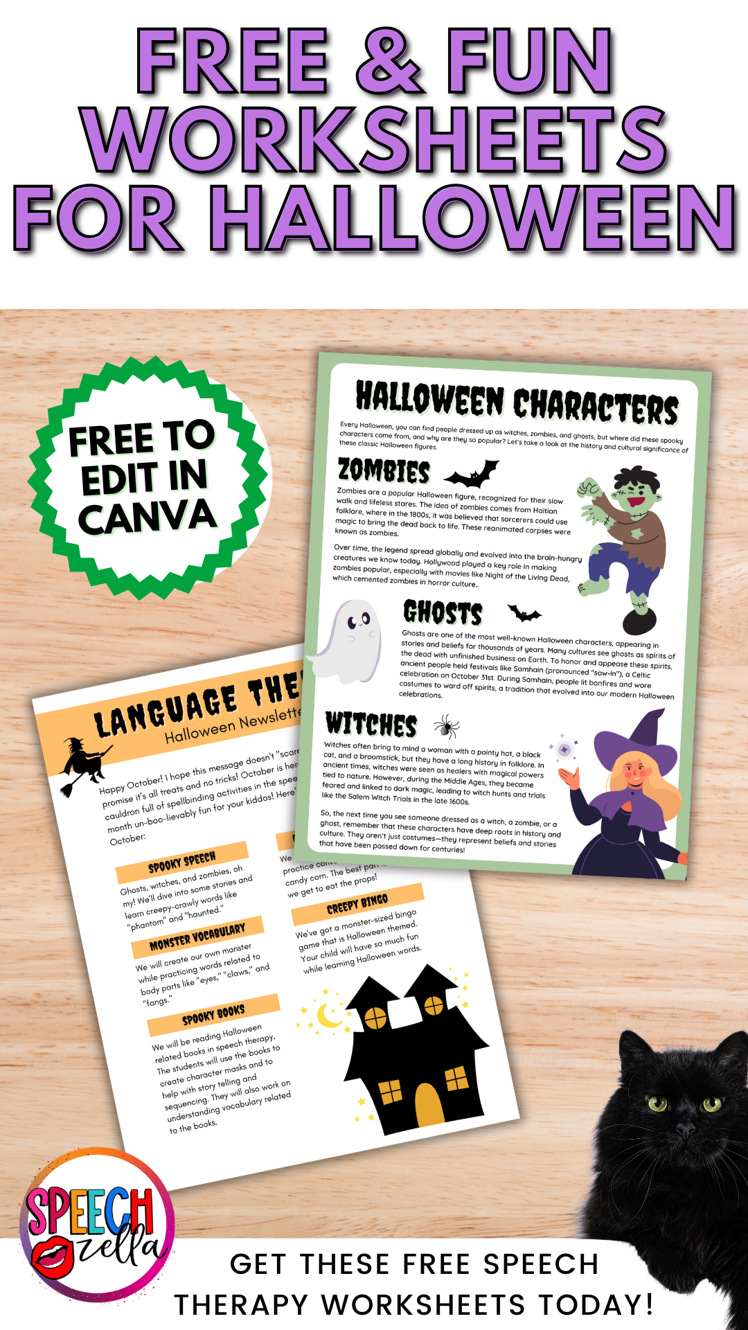 Free Speech Therapy Activities and Worksheets for Halloween