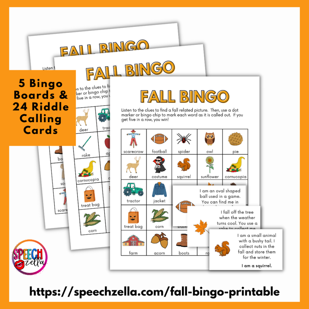 If you want to start targeting fall vocabulary words, this fall bingo printable is perfect for you.  You can read more about how to use this fall bingo printable and more in this blog post.