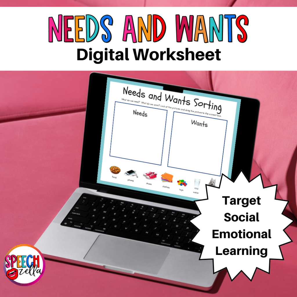 Needs and wants sorting digital worksheet available for free in Canva! 