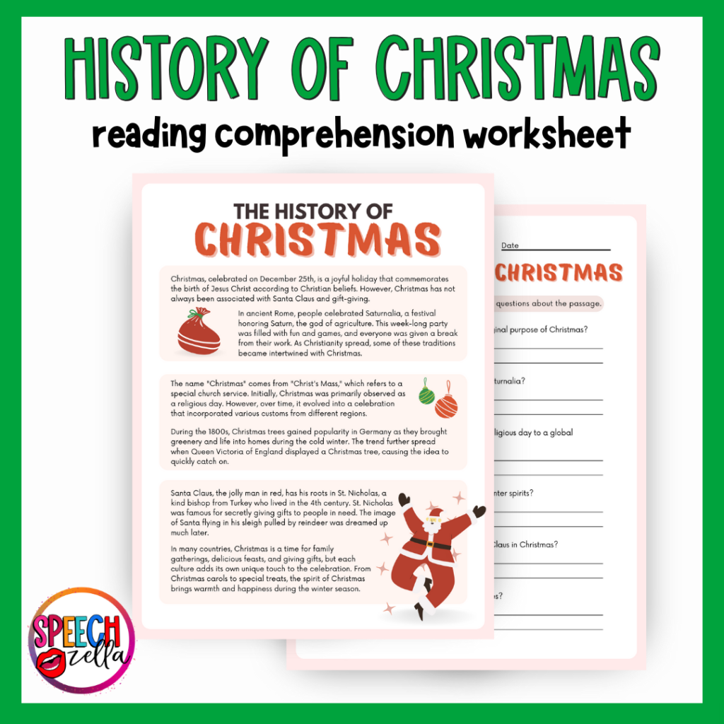 History of Christmas writing worksheet