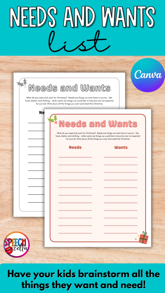 Needs and Wants list Canva template