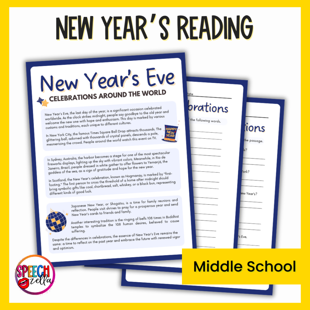 New Years Eve Reading comprehension