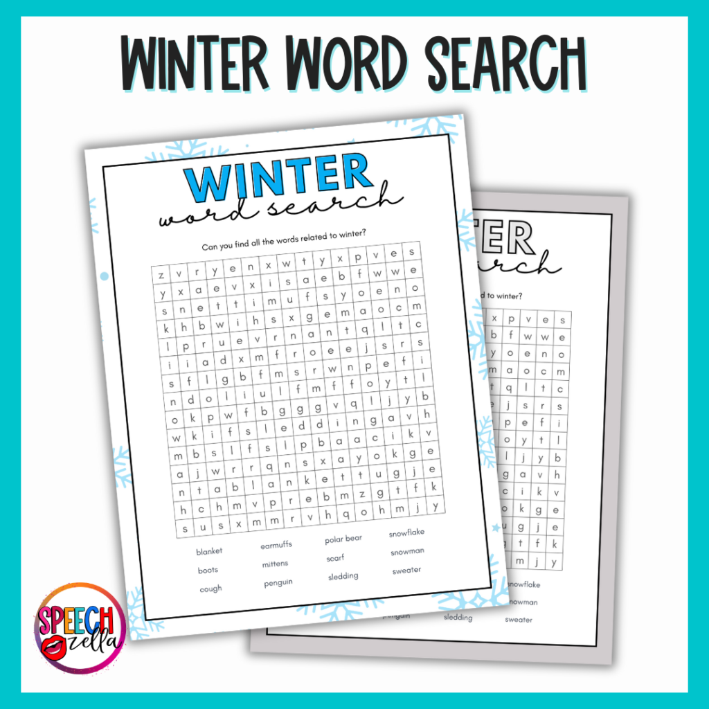 Winter word search worksheet