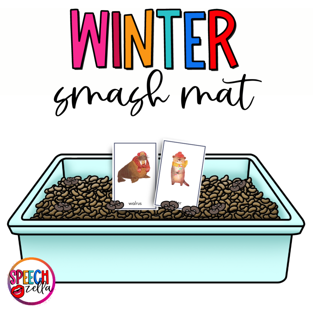 Winter Sensory Bin to target nouns, verbs, and adjectives.