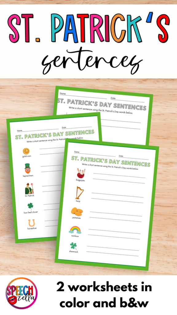 St. Patrick's Day Worksheets for SLPs