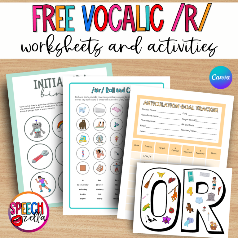 Free Vocalic r Worksheets for Articulation Therapy