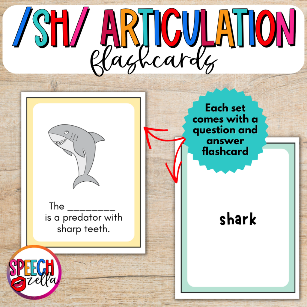 sh articulation flashcards that slps can use to target the sh sound in their clients and students.