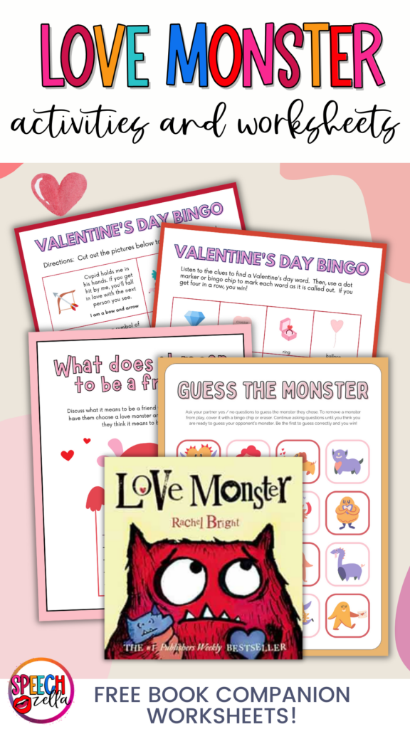 love monster book activities for speech therapy in Canva